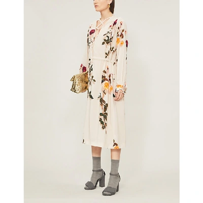 Shop Dries Van Noten Floral-print Drawstring Stretch-crepe Midi Dress In Skin