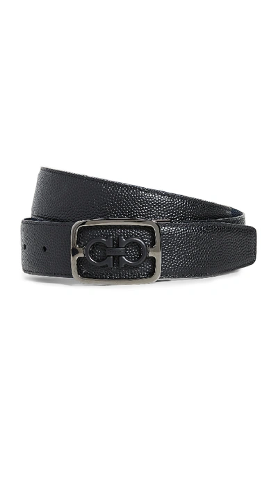Shop Ferragamo Framed Double Gancio Belt In Black/ultramarine