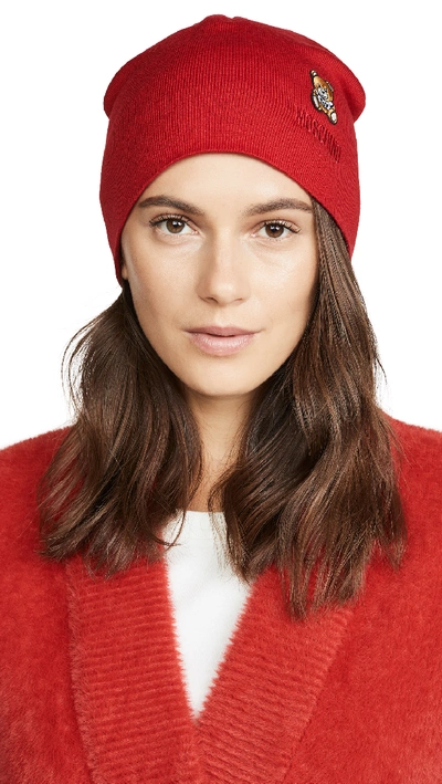 Shop Moschino Red Bear Patch Beanie
