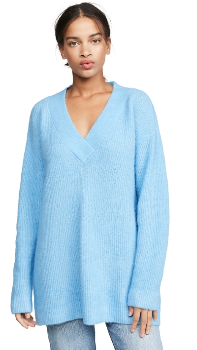 Shop Ganni Soft Wool Knit Sweater In Azure Blue