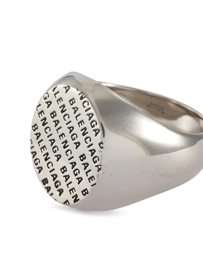 Shop Balenciaga Logo Engraved Sovereign Ring In Metallic