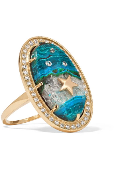 Shop Andrea Fohrman 18-karat Gold, Chrysocolla And Diamond Ring