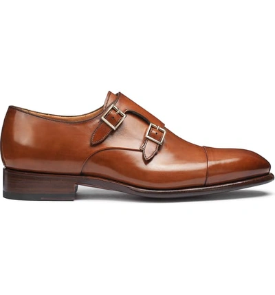 Shop Santoni Ira Double Monk Strap Shoe In Cognac Leather
