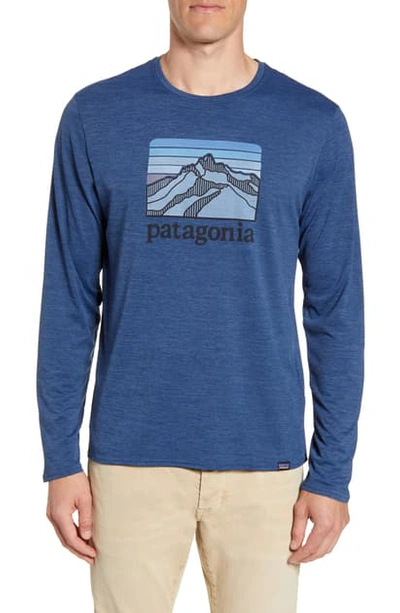 Shop Patagonia Capilene Cool Daily Long Sleeve T-shirt In Line Logo Ridge Stone Blue