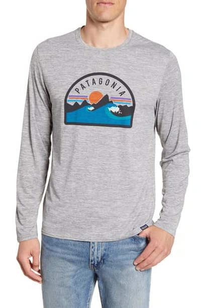 Shop Patagonia Capilene Cool Daily Long Sleeve T-shirt In P-6 Logo Feather Grey