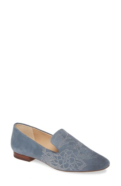 Shop Karl Lagerfeld Nova Floral Studded Loafer In Steel Blue Suede