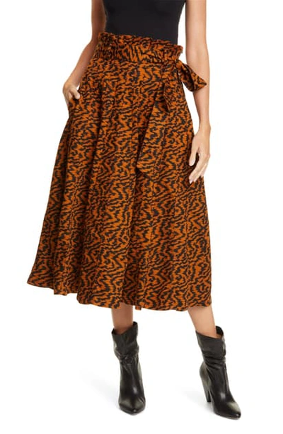 Shop Ulla Johnson Esther Paperbag Waist Denim Midi Skirt In Ikat Zebra