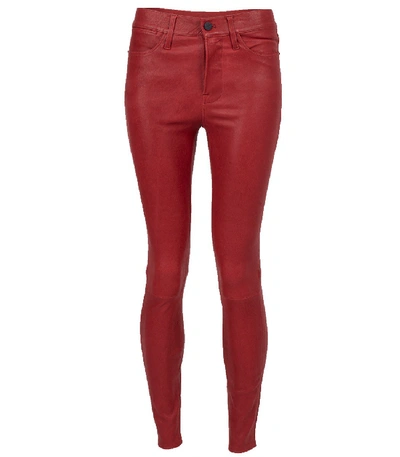 Frame Le High Crop Leather Skinny Jeans In Dark Red | ModeSens