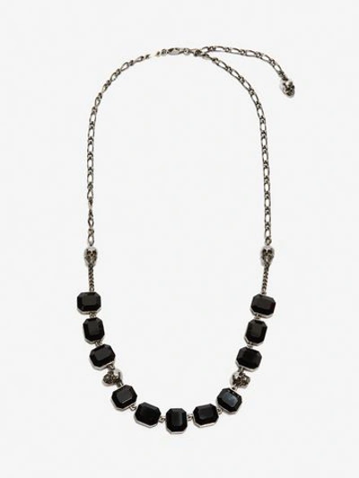 Shop Alexander Mcqueen Skull And Stone Necklace In Silver/jet Black