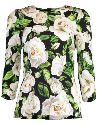 Shop Dolce & Gabbana Rose Print Top In White