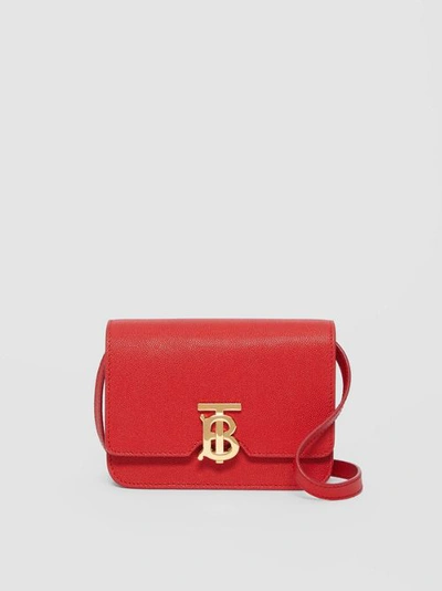 Shop Burberry Mini Grainy Leather Tb Bag In Bright Red