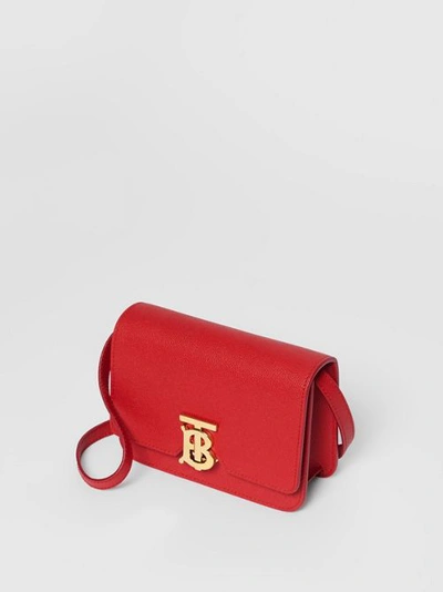 Shop Burberry Mini Grainy Leather Tb Bag In Bright Red