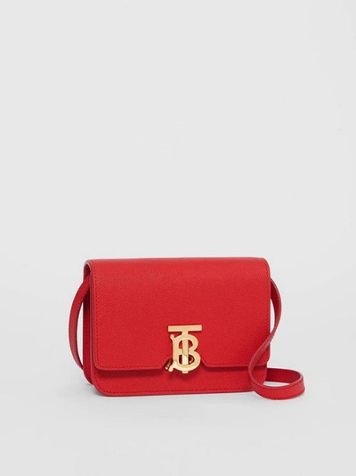 Shop Burberry Mini Grainy Leather Tb Bag In Bright Red