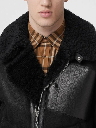 Shop Burberry Shearling And Leather Jacket In Black