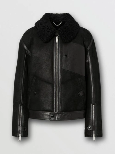 Shop Burberry Shearling And Leather Jacket In Black