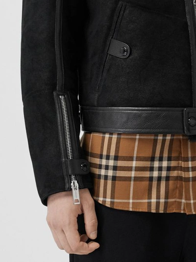 Shop Burberry Shearling And Leather Jacket In Black