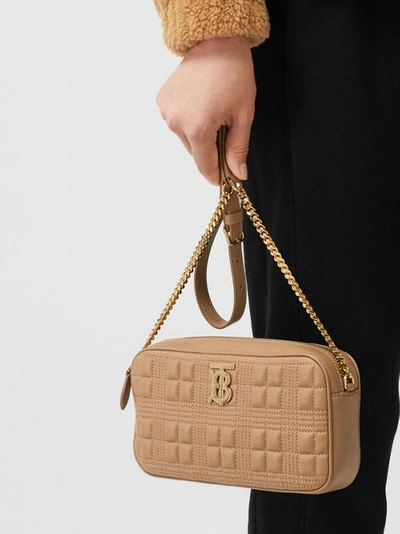 Shop Burberry Quilted Lambskin Camera Bag In Camel