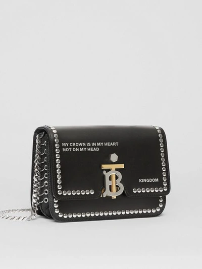 Shop Burberry Small Studded Montage Print Leather Tb Bag In Black