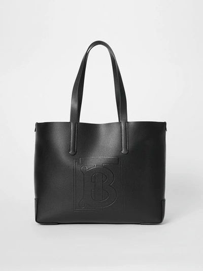 Shop Burberry Embossed Monogram Motif Leather Tote In Black