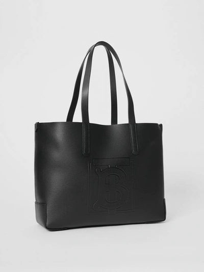 Shop Burberry Embossed Monogram Motif Leather Tote In Black