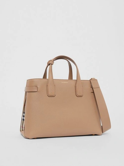 Shop Burberry The Medium Banner In Leather And Vintage Check In Camel