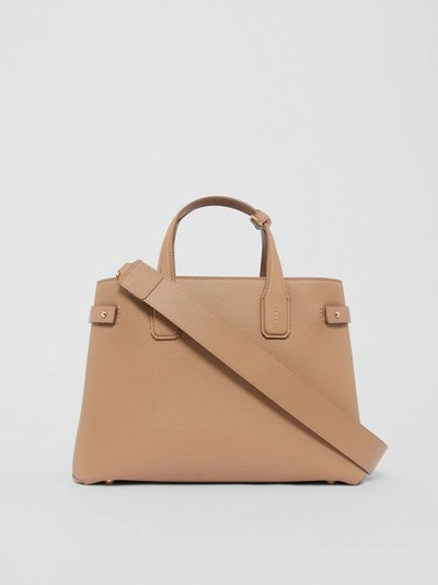 Shop Burberry The Medium Banner In Leather And Vintage Check In Camel
