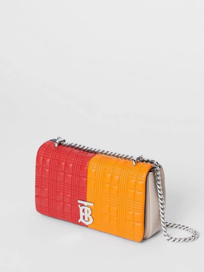 Shop Burberry Small Quilted Colour Block Lambskin Lola Bag In Bright Red/orange