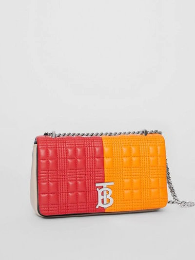 Shop Burberry Small Quilted Colour Block Lambskin Lola Bag In Bright Red/orange