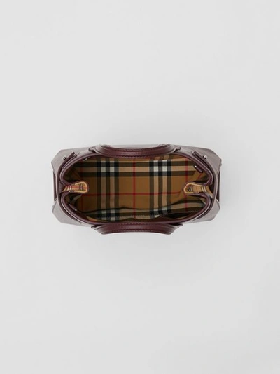 Shop Burberry The Small Banner Bag In Leather And Vintage Check In Mahogany Red