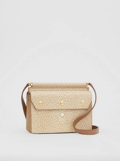 Shop Burberry Mini Fish-scale Print Title Bag With Pocket Detail In Light Sand