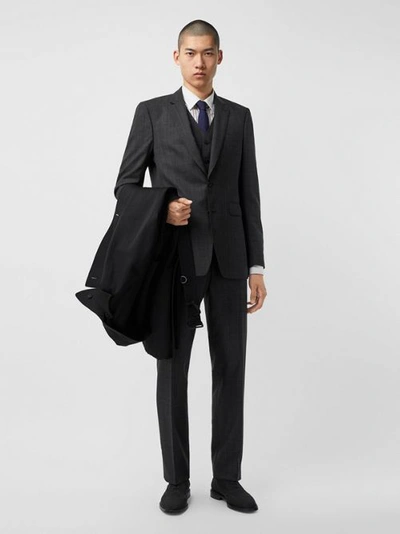 Shop Burberry Classic Fit Check Wool Three-piece Suit In Charcoal Melange