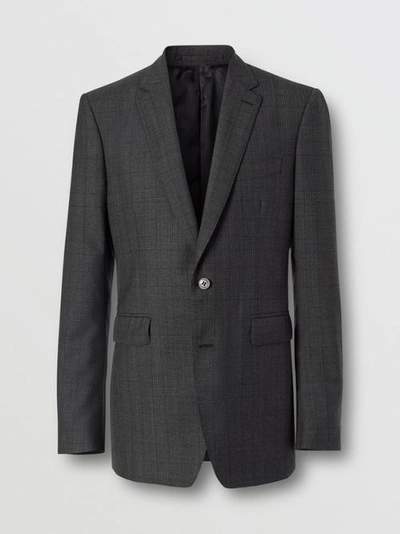 Shop Burberry Classic Fit Check Wool Three-piece Suit In Charcoal Melange