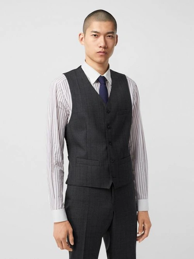 Shop Burberry Classic Fit Check Wool Three-piece Suit In Charcoal Melange