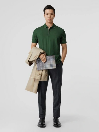 Shop Burberry Monogram Motif Cotton Piqué Polo Shirt In Dark Pine Green