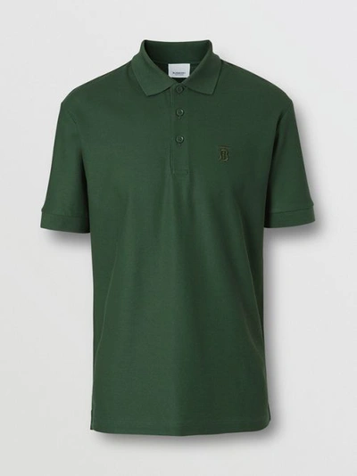 Shop Burberry Monogram Motif Cotton Piqué Polo Shirt In Dark Pine Green