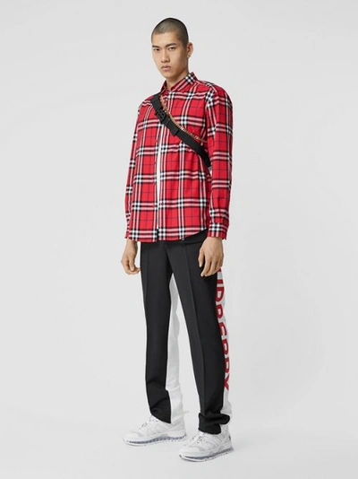 Shop Burberry Check Cotton Poplin Shirt In Bright Red