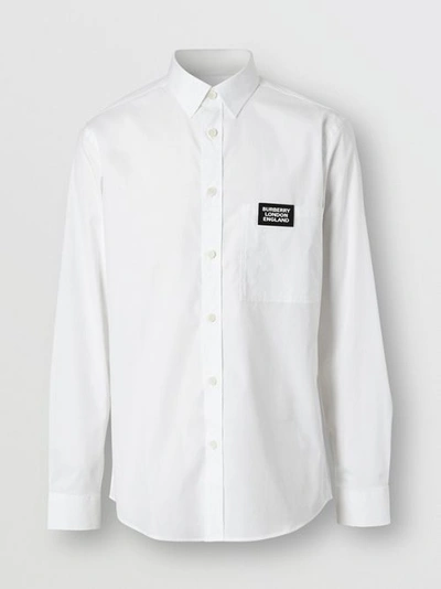 Shop Burberry Logo Detail Stretch Cotton Poplin Shirt In White