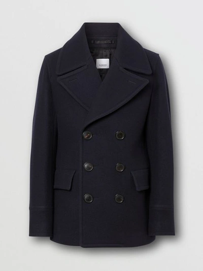 Shop Burberry Wool Blend Pea Coat In Navy