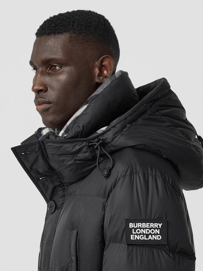 Shop Burberry Logo Detail Hooded Puffer Coat In Black
