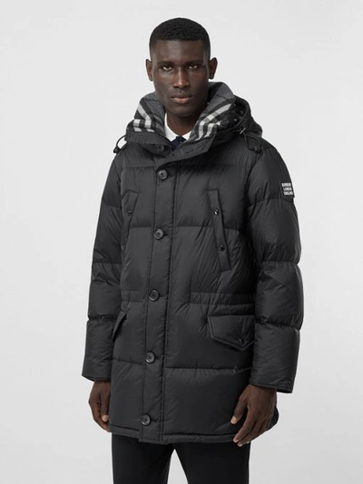 Shop Burberry Logo Detail Hooded Puffer Coat In Black