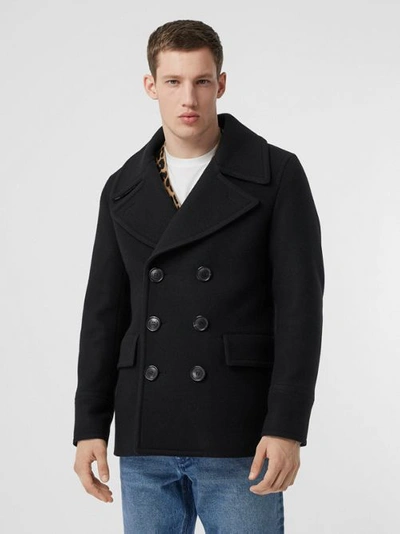 Shop Burberry Wool Blend Pea Coat In Black