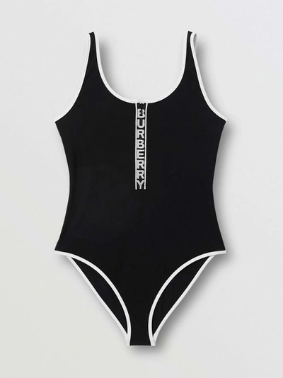 Shop Burberry Logo Detail Zip-front Swimsuit In Black
