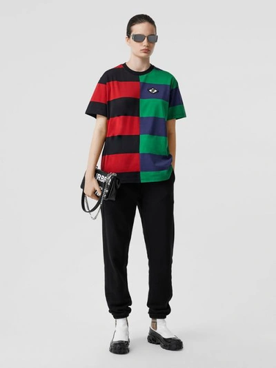 Shop Burberry Contrast Stripe Cotton Oversized T-shirt In Bright Red