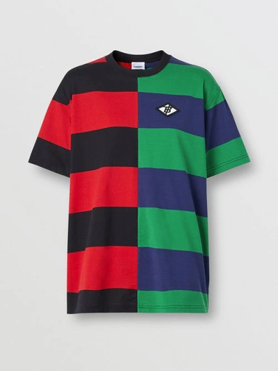 Shop Burberry Contrast Stripe Cotton Oversized T-shirt In Bright Red