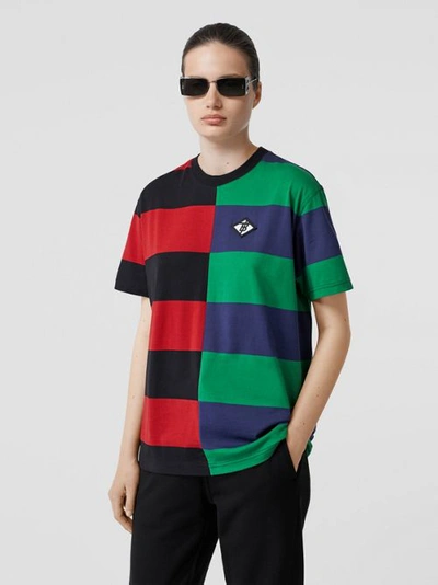 Shop Burberry Contrast Stripe Cotton Oversized T-shirt In Bright Red