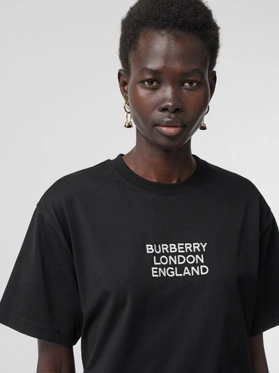 Shop Burberry Embroidered Logo Cotton Oversized T-shirt In Black