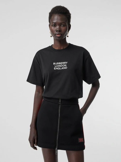 Shop Burberry Embroidered Logo Cotton Oversized T-shirt In Black