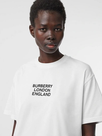 Shop Burberry Embroidered Logo Cotton Oversized T-shirt In White