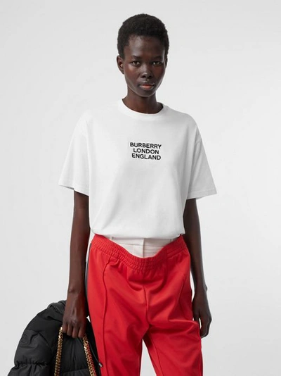 Shop Burberry Embroidered Logo Cotton Oversized T-shirt In White