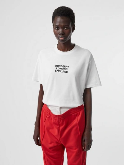 Shop Burberry Embroidered Logo Cotton Oversized T-shirt In White